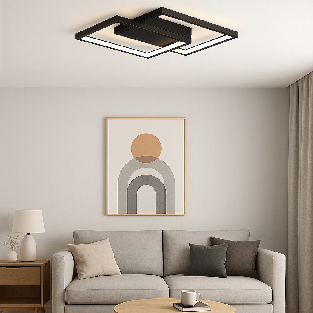 Sleek Black 45W LED Ceiling Light - Iron and Acrylic - 425x300mm