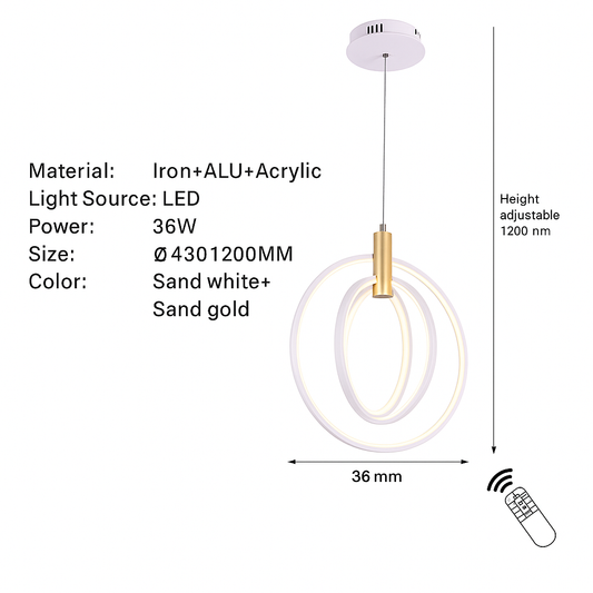 36W LED Pendant Light - Adjustable Height - Remote Controlled