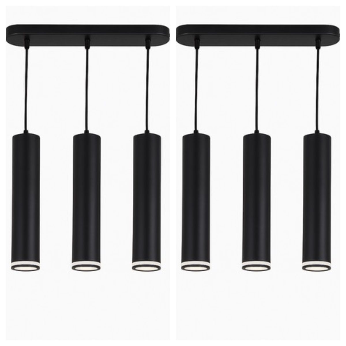 3-Head Modern Black Pendant Ceiling Light - Aluminum Design-2Pack