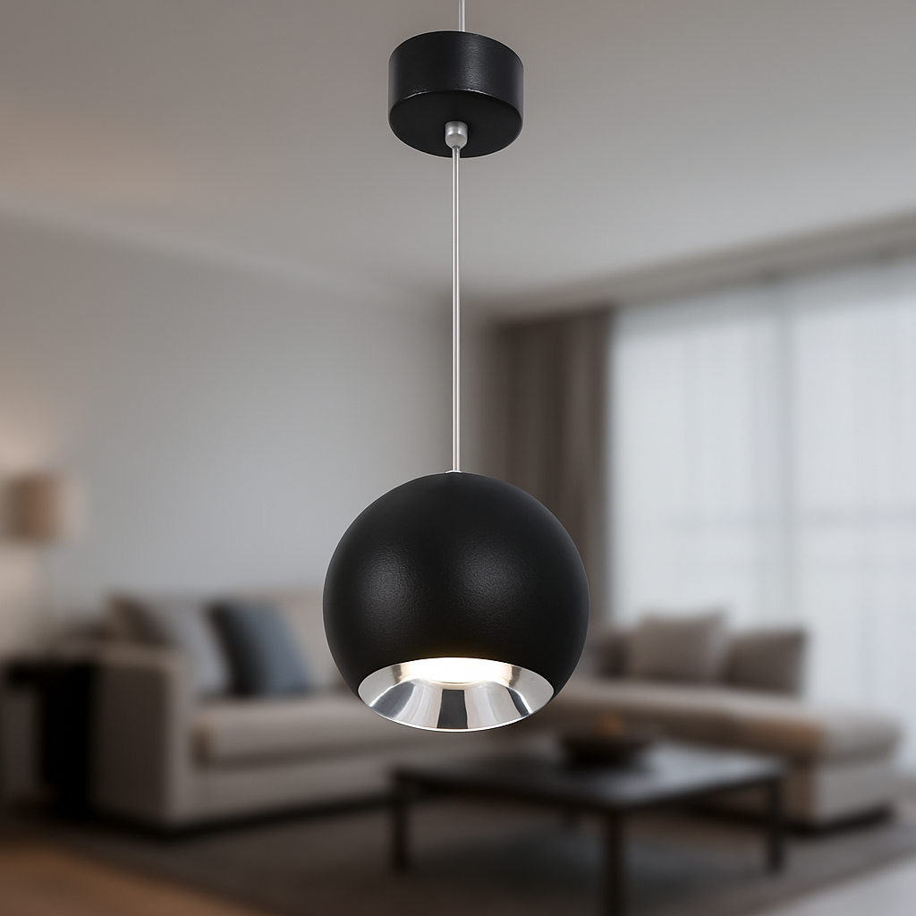 Modern Black Pendant Light | 7W GU10 4000K | Sand Black + Chrome