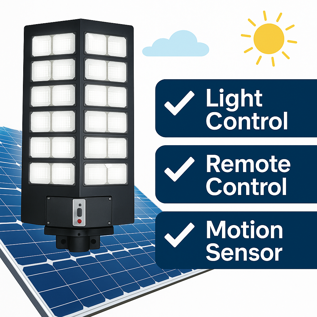2000W Solar Street Lamp with Remote & Sensor - 2pcs
