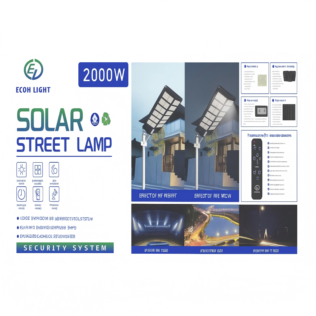 2000W Solar Street Lamp with Remote & Sensor - 2pcs
