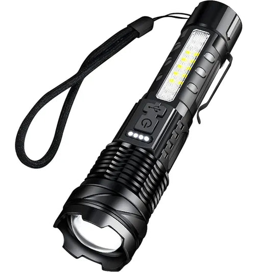 Zoomable LED Torch - Rechargeable - 800lm -With Side Light
