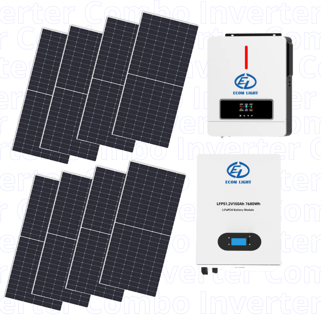 8,2KW Hybrid Solar Inverter, LiFePO4 51.2V 150Ah Battery with 8 x 550W Solar Panels - Inverter Combo