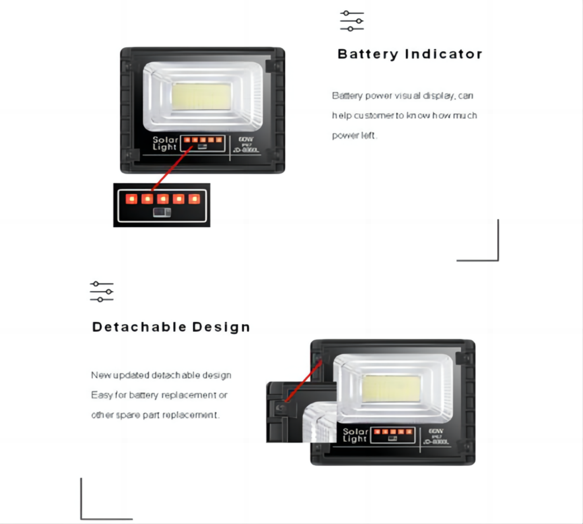 EL-Solar light with Power Level Display exchangeable Battery - 100W Pro