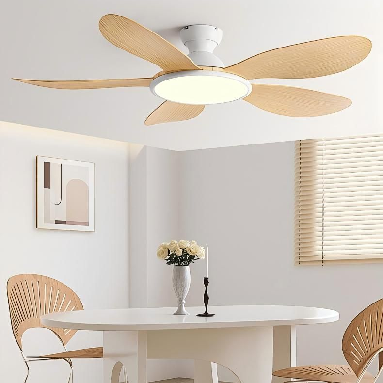 Modern 42" Ceiling Fan Light - White Body with Wooden ABS Blades + Remote