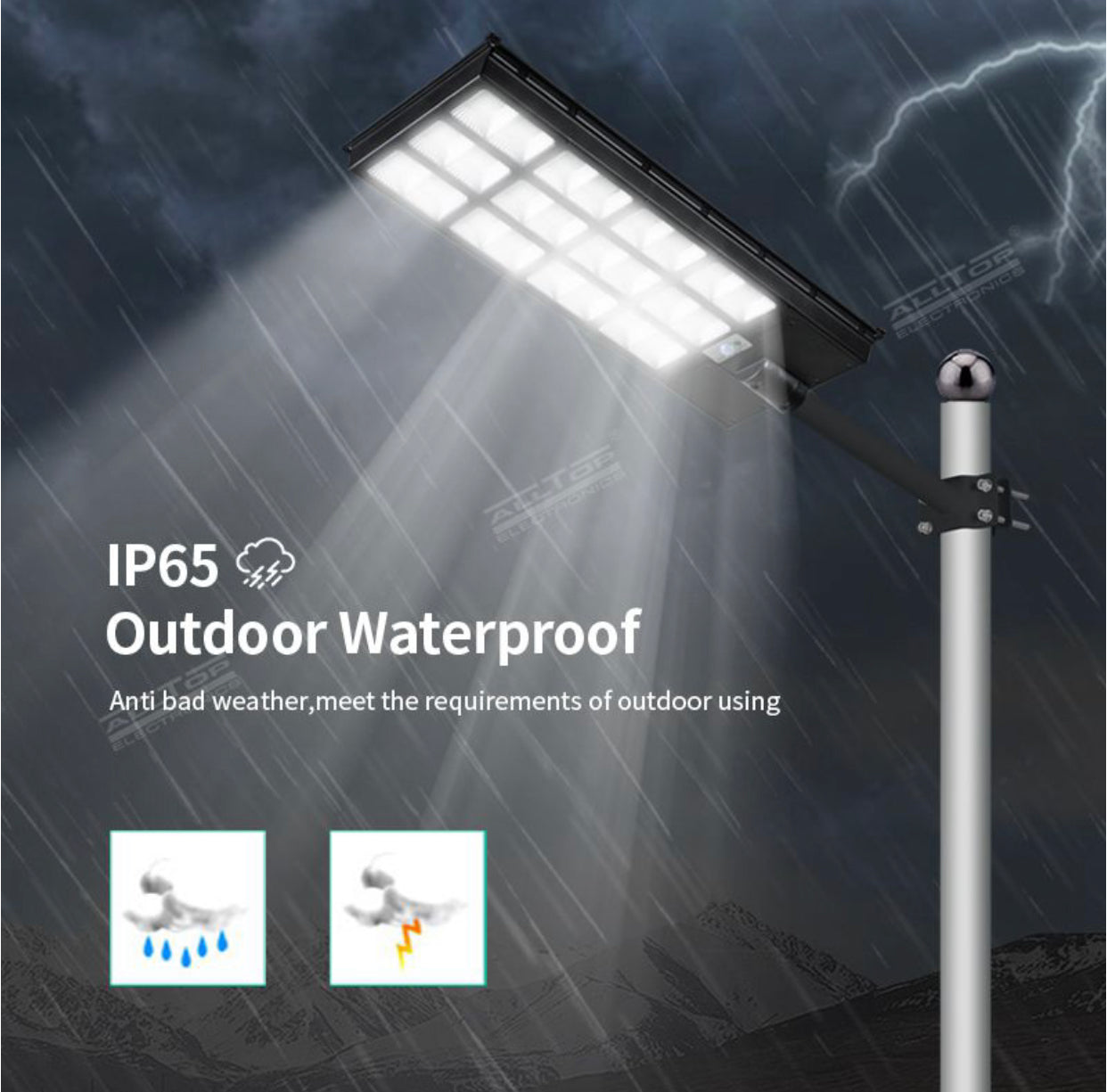 1000W Wireless Solar LED Street Light with Sensor, Remote and Pole- 4 Pack
