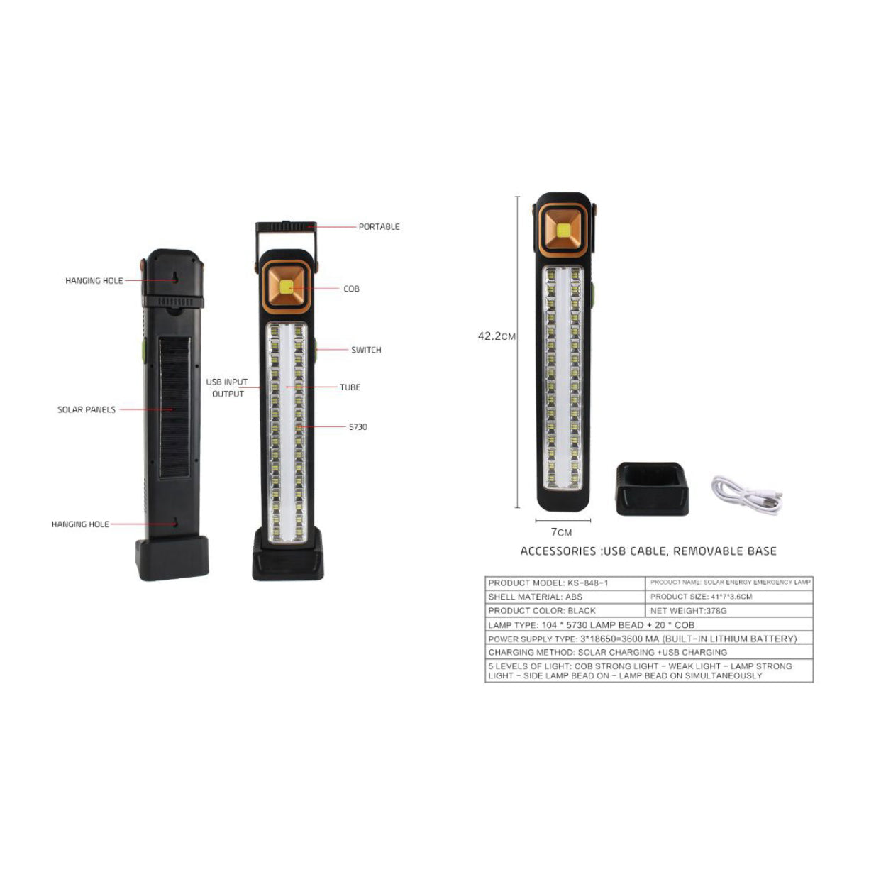 EL-6866-1 Solar Rechargeable LED Loadshedding Light - (Emergency Light)