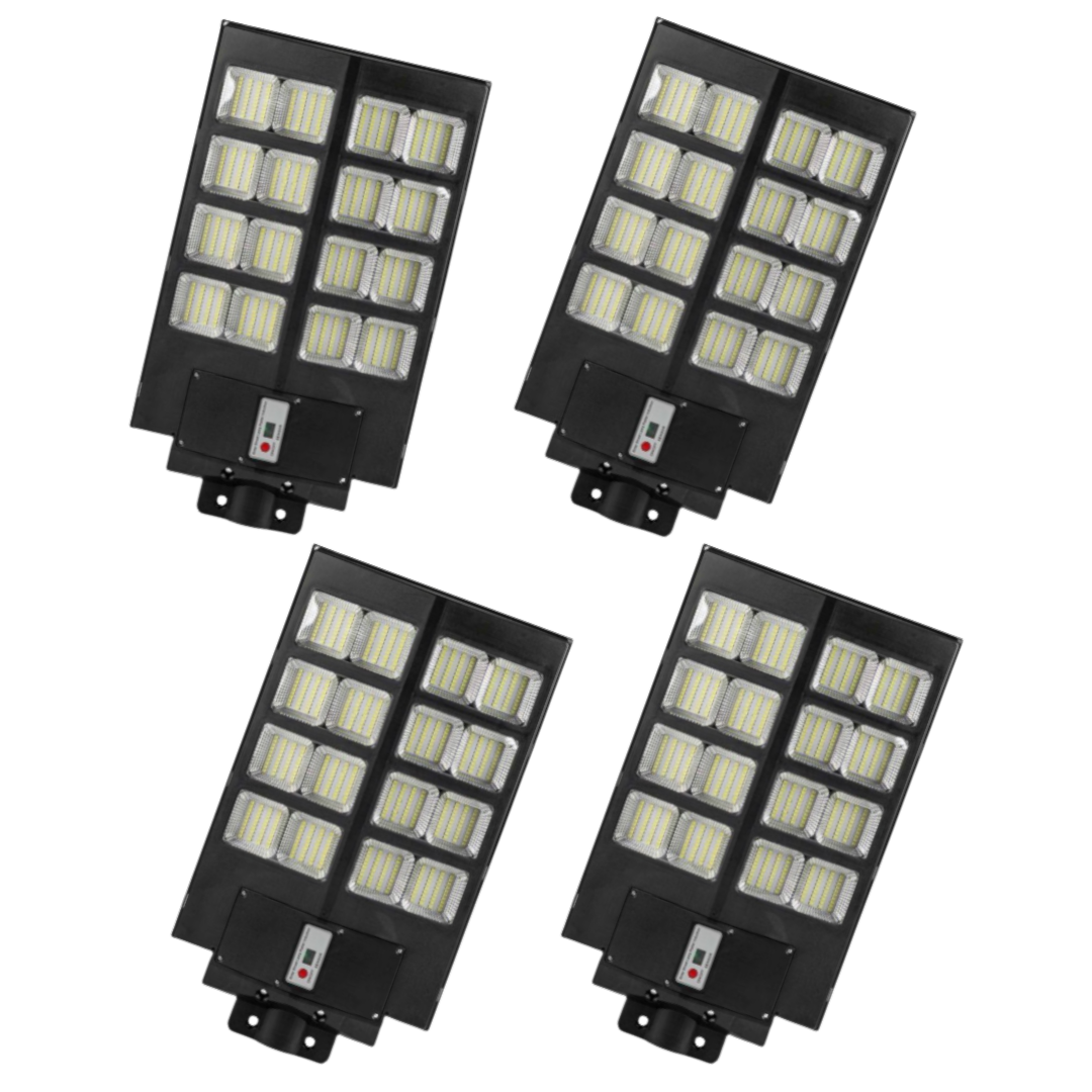 1000W Wireless Solar LED Street Light with Sensor, Remote and Pole- 4 Pack
