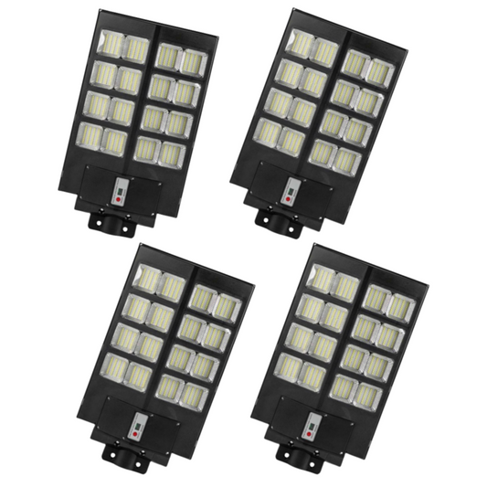 1000W Wireless Solar LED Street Light with Sensor, Remote and Pole- 4 Pack