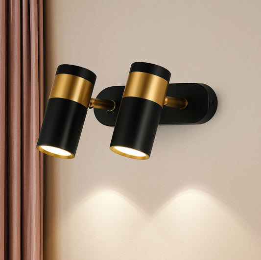 Ecomlight Dual-Head LED Wall Light 2×7W Adjustable Black & Gold Spotlight