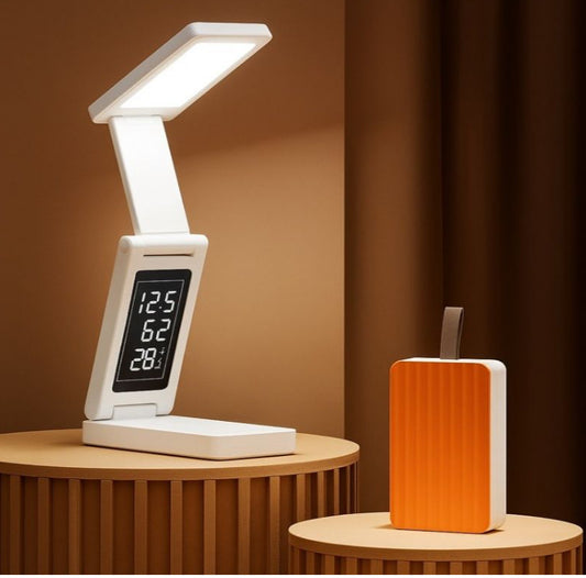 Foldable Desk Lamp with Power Bank Clock Display 3 Light Settings