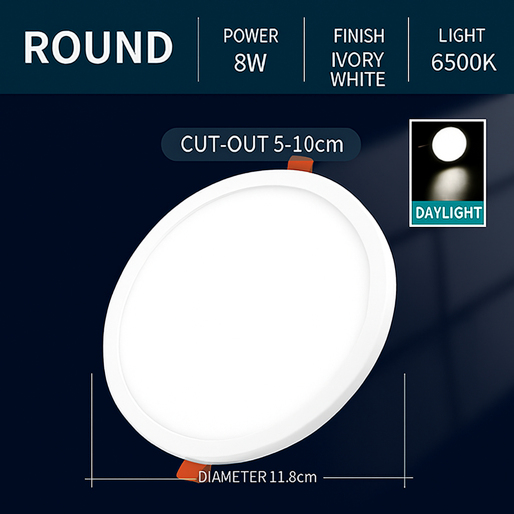 Round LED Ceiling Light Cool White - 8W