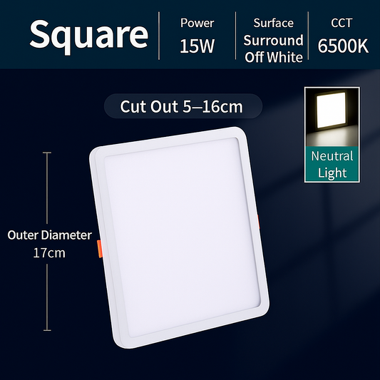 Square LED Ceiling Light - 15W - 6500K Cool White