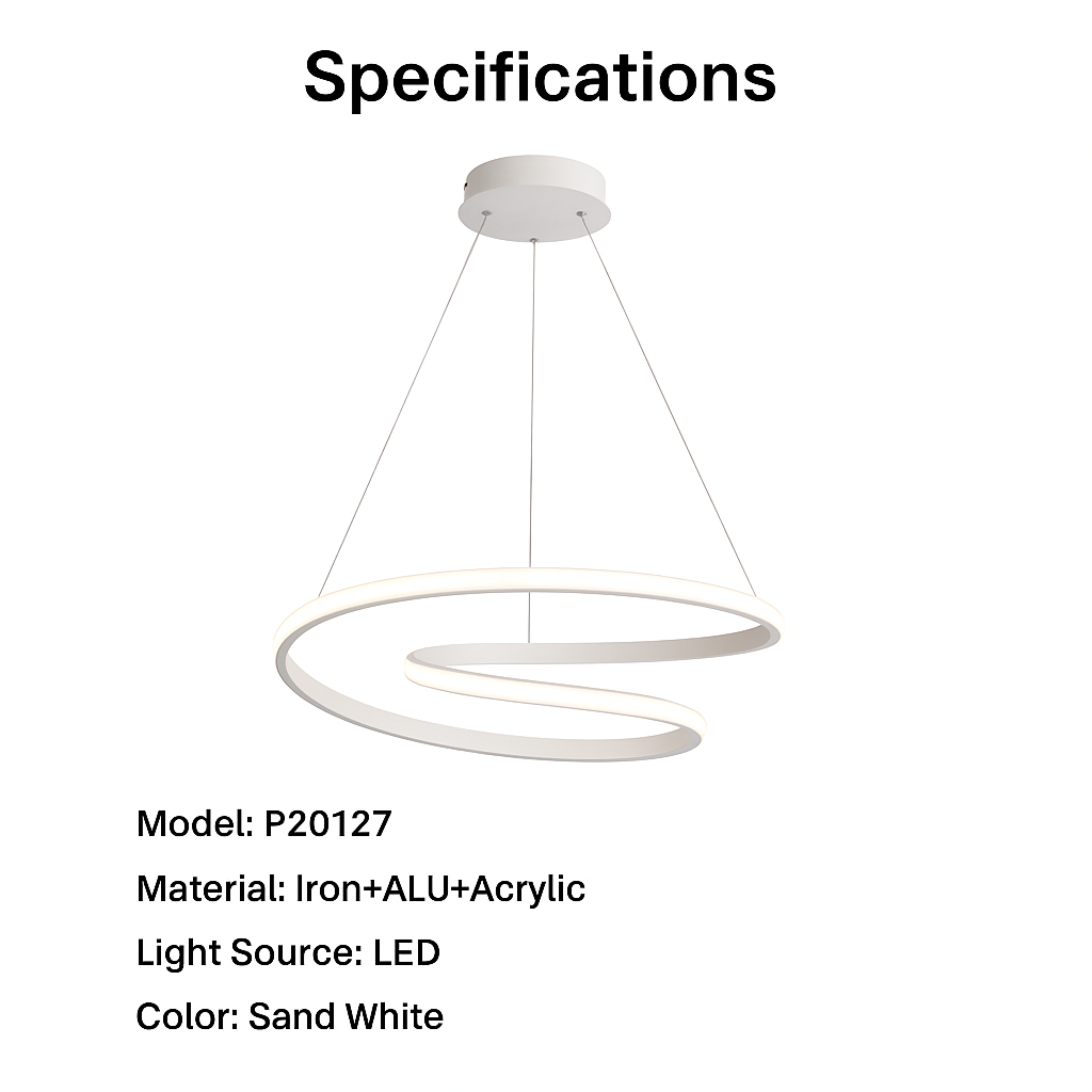 60W Spiral LED Pendant Light - Adjustable Height - 460mm