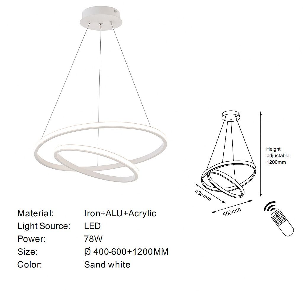 78W Twin Ring LED Pendant Light- Adjustable Height - 400mm+600mm