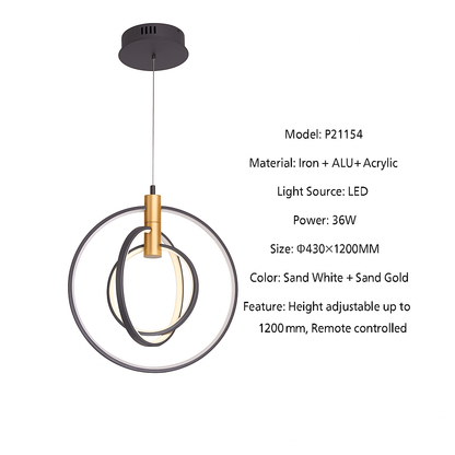 36W LED Pendant Light - Adjustable Height - Remote Controlled