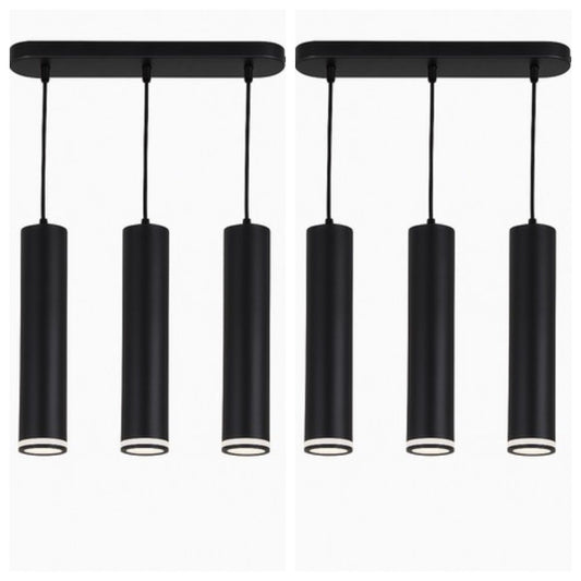 3-Head Modern Black Pendant Ceiling Light - Aluminum Design-2Pack