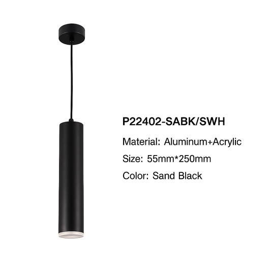 Black Pendant Light - Slim GU10 Aluminum Cylinder Design