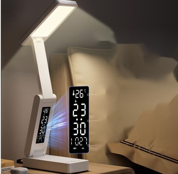 Foldable Desk Lamp with Power Bank Clock Display 3 Light Settings