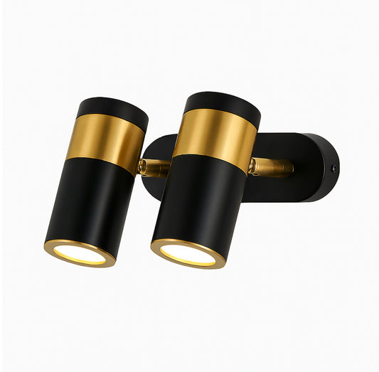 Ecomlight Dual-Head LED Wall Light 2×7W Adjustable Black & Gold Spotlight