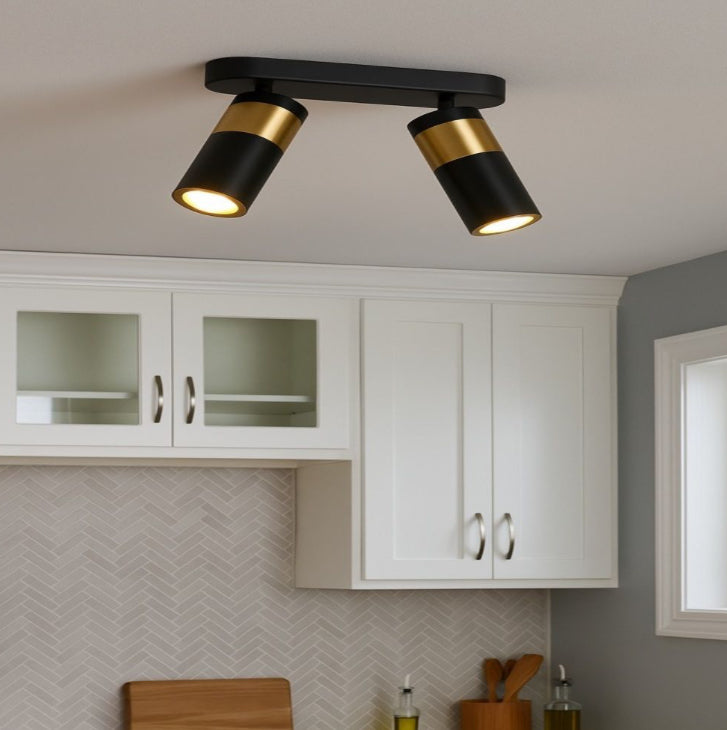 Ecomlight Dual-Head LED Wall Light 2×7W Adjustable Black & Gold Spotlight