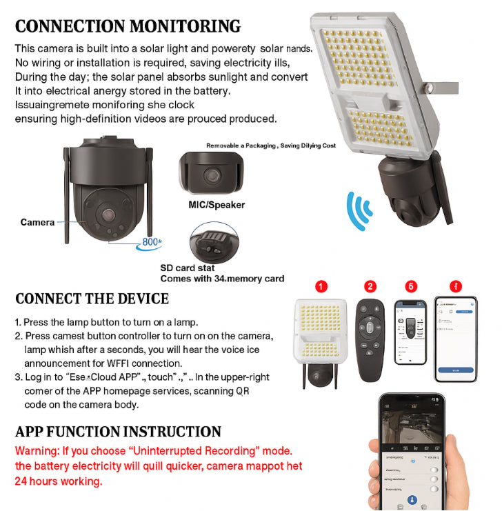 GD-JK300 3-in-1 Solar Security Light with WiFi Camera &Solar Panel-152 LEDs