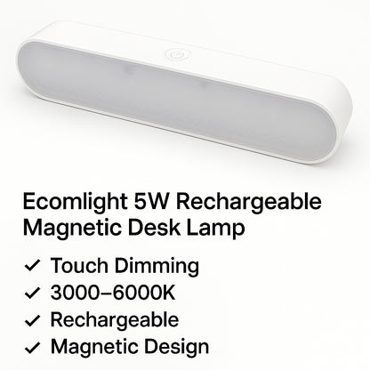 Ecomlight 5W Rechargeable Magnetic Desk Lamp - Touch Dimming, 3000-6000K