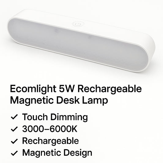 Ecomlight 5W Rechargeable Magnetic Desk Lamp - Touch Dimming, 3000-6000K