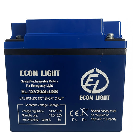 ECOM LIGHT 12V 20Ah Rechargeable Battery with 4 USB Ports & DC12V Output