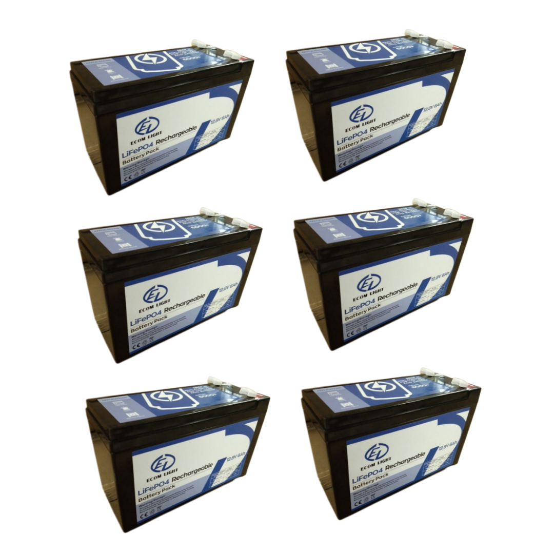 Rechargeable LifePO4 12.8v/6Ah Battery - 6 Pack