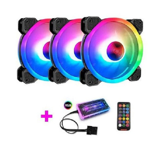 RGB Computer Case Cooling Fan Kit with controller and remote - 3 FANS