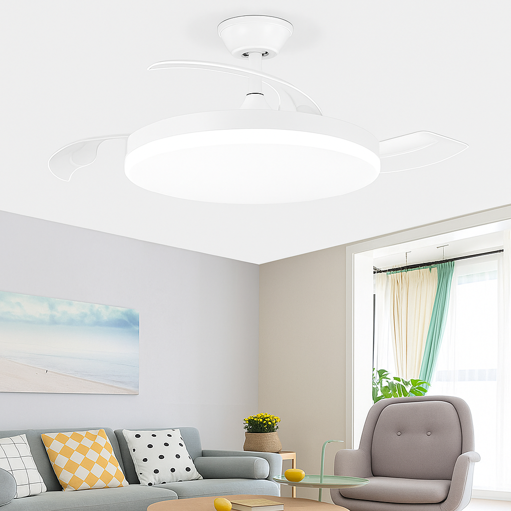 42" White Ceiling Fan Light with Remote - Quiet Motor, 36W, Modern Design