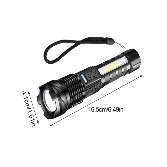 Zoomable LED Torch - Rechargeable - 800lm -With Side Light