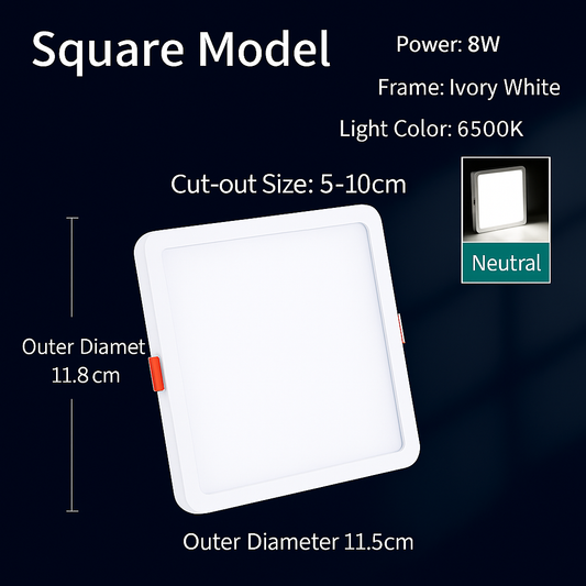 Square LED Ceiling Light - 8W - 6500K Cool White