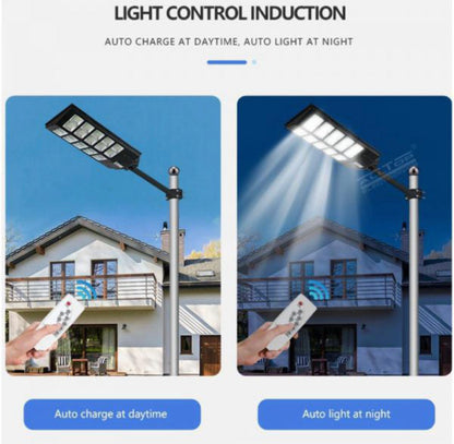 1000W Wireless Solar LED Street Light with Sensor, Remote and Pole- 4 Pack