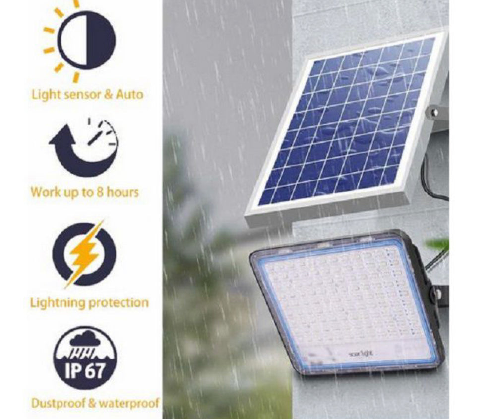 400W Solar Powered LED Flood Light With Panel & Remote 4 Pack
